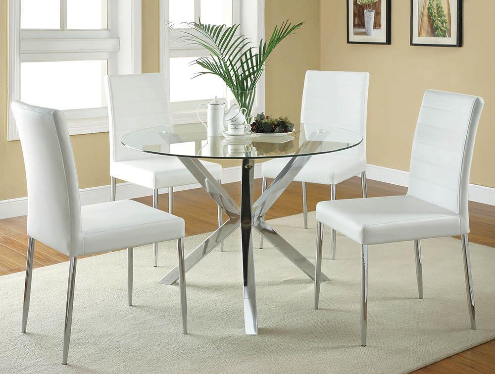 Vance contemporary round dining table with chrome X-cross support