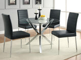 Vance dining table glass top and chrome base close-up