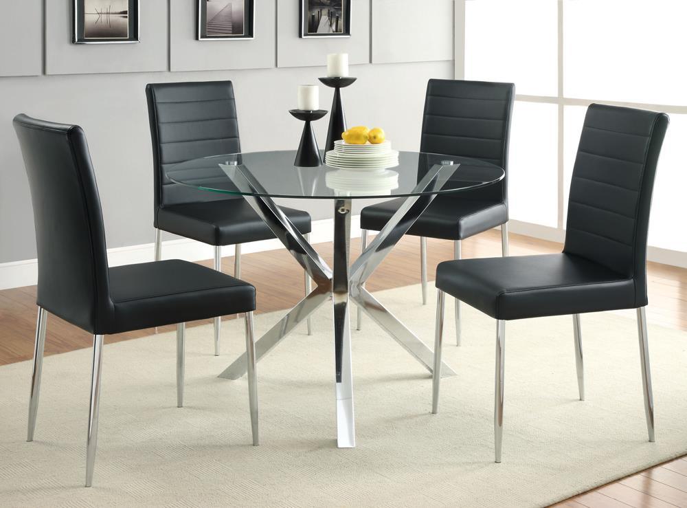 Vance dining table glass top and chrome base close-up