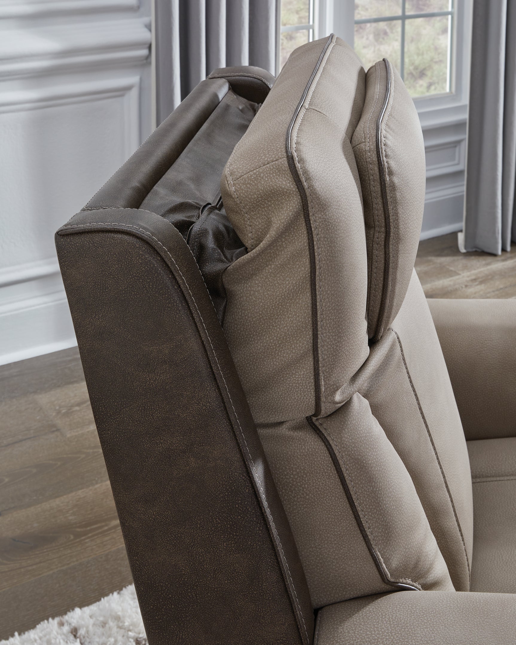 4Z-Peaceful Pause Sand Microfiber Power Lift Recliner adjustable headrest detail