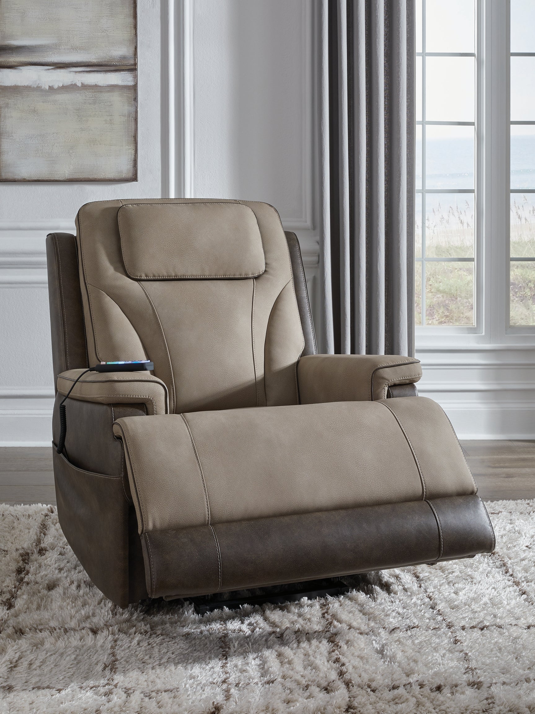 4Z-Peaceful Pause Sand Microfiber Power Lift Recliner open recline angle