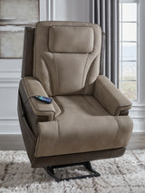 4Z-Peaceful Pause Sand Microfiber Power Lift Recliner elevated angle
