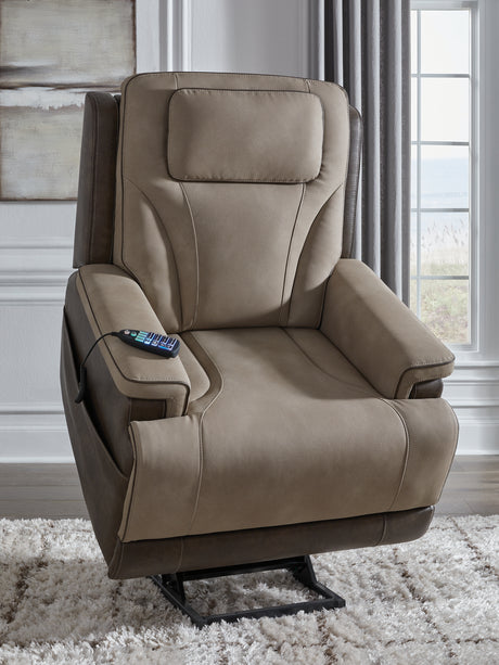4Z-Peaceful Pause Sand Microfiber Power Lift Recliner elevated angle