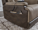 4Z-Peaceful Pause Sand Microfiber Power Lift Recliner pocket detail while reclined