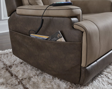 4Z-Peaceful Pause Sand Microfiber Power Lift Recliner pocket detail while reclined