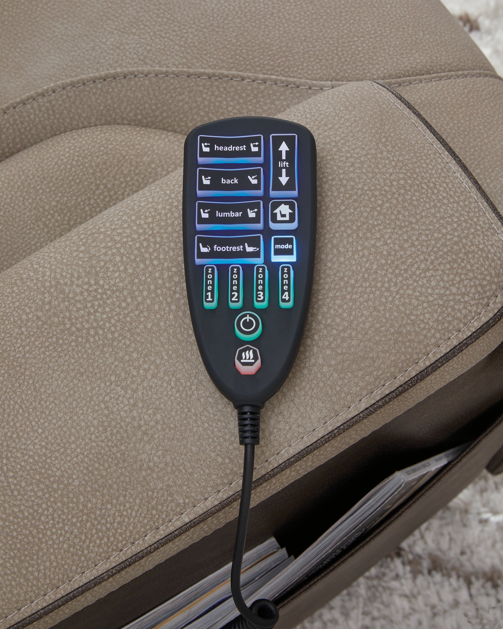 4Z-Peaceful Pause Sand Microfiber Power Lift Recliner control wand detail