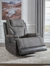 Reclining mode close-up of Ashley power lift recliner