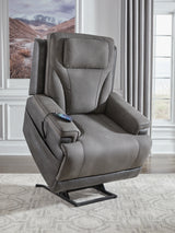 Headrest adjustment detail on Ashley power lift recliner