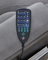 Slate microfiber upholstery detail on power recliner
