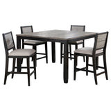 Side angle of Elodie black and gray counter height dining set showing extension leaf