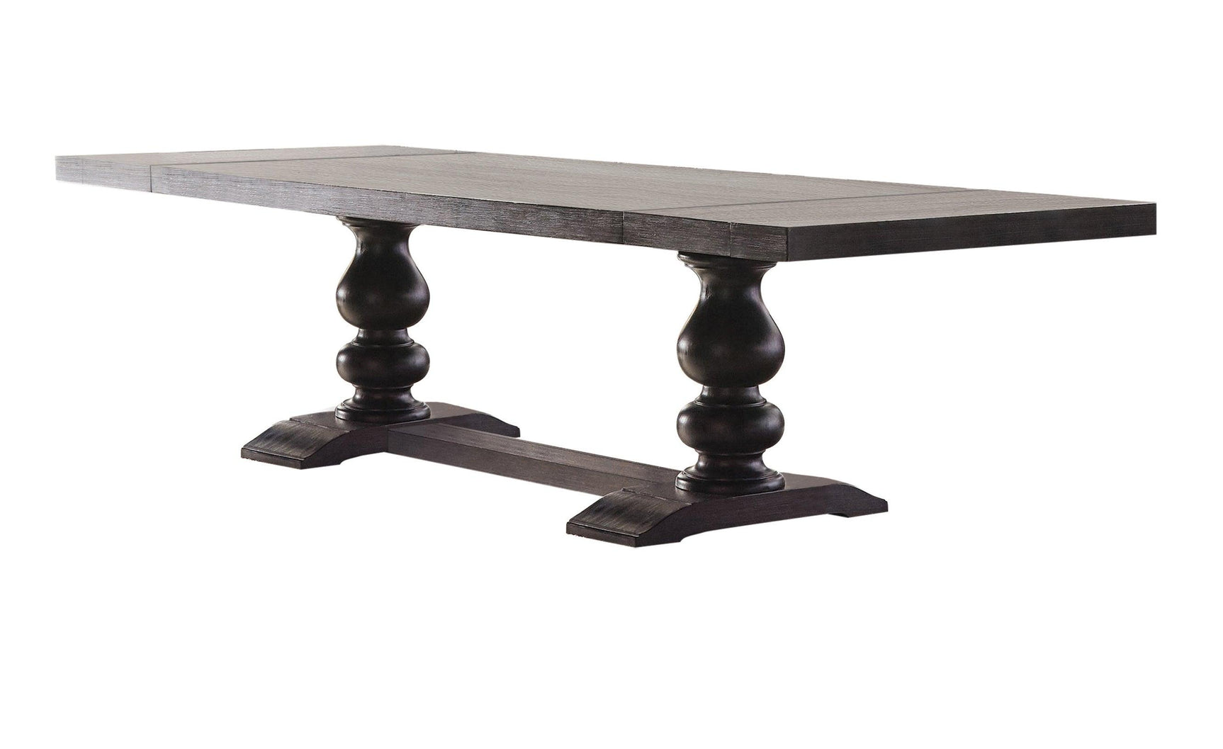 Close-up of Phelps dining table antique noir turned leg