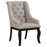 Close-up of chair arm and upholstery fabric texture