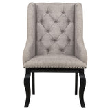 Phelps Upholstered Dining Arm Chairs Tan Distressed Noir Set of 2 front angle