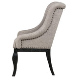 Phelps Upholstered Dining Arm Chairs Tan Distressed Noir Set of 2 front angle
