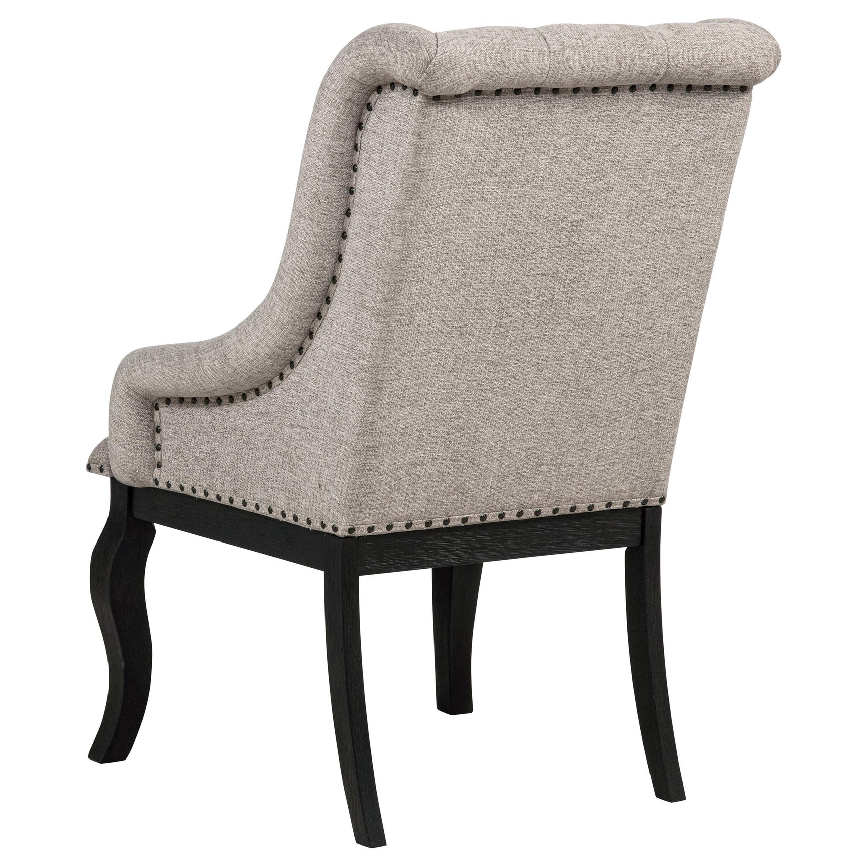 Phelps Upholstered Dining Arm Chairs Tan Distressed Noir Set of 2 front angle