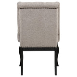 Phelps Upholstered Dining Arm Chairs Tan Distressed Noir Set of 2 front angle