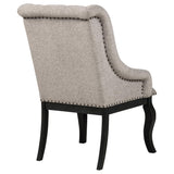 Phelps Upholstered Dining Arm Chairs Tan Distressed Noir Set of 2 front angle