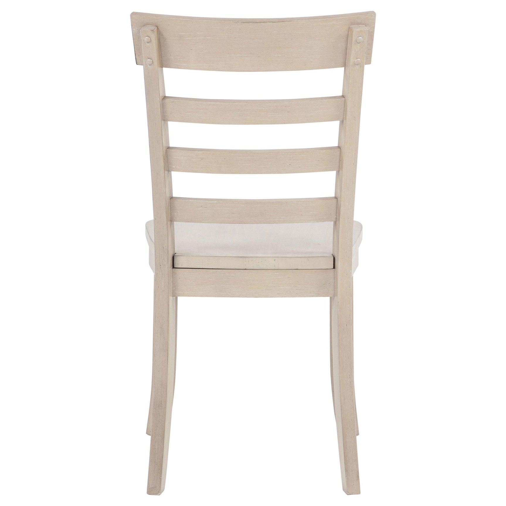 Detail of linen upholstered seat on Orrison ladder back chair