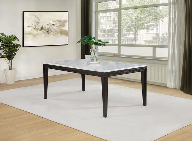 Close-up of white marble tabletop showing smooth square edges
