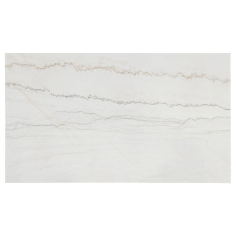 Averill 72-inch rectangular dining table with white marble top and coffee bean base, angled view