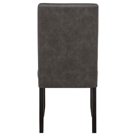 Averill dark grey faux leather upholstered dining side chair front view