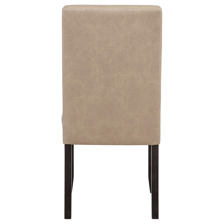 Averill tan faux leather upholstered dining side chair front angle view