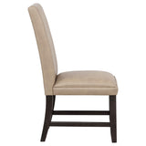 Averill tan faux leather upholstered dining side chair front angle view
