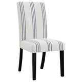 Back view of Herran beige upholstered dining side chair showing black frame