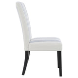 Herran dining side chair angled view showing padding and upholstery