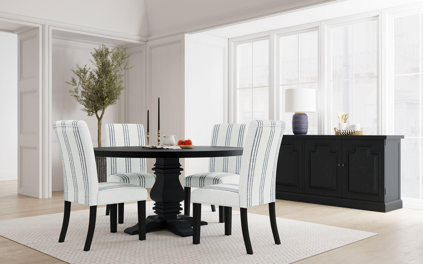 Herran beige upholstered dining side chair front angle
