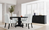 Herran beige upholstered dining side chair front angle