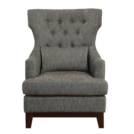 Adriano brown-gray tufted fabric upholstered accent chair front view