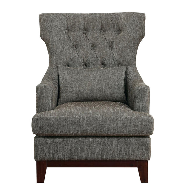Adriano brown-gray tufted fabric upholstered accent chair front view