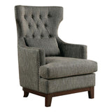 Adriano brown-gray tufted fabric upholstered accent chair left side view