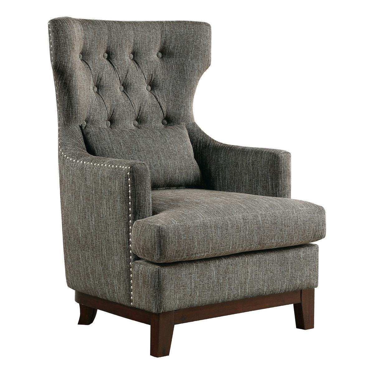 Adriano brown-gray tufted fabric upholstered accent chair left side view