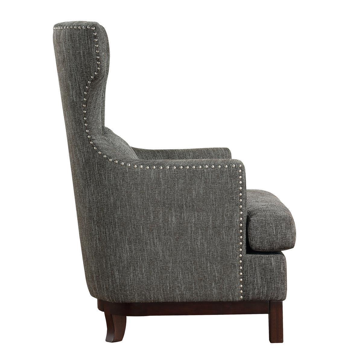 Adriano brown-gray tufted fabric upholstered accent chair right side view
