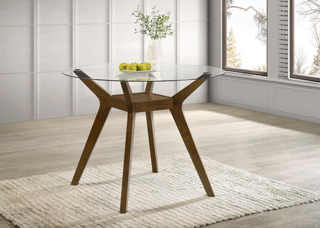 Paxton dining table close-up of tempered glass top