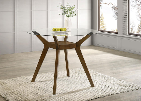 Paxton dining table close-up of tempered glass top