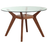 Close-up detail of the Paxton Nutmeg dining table glass top