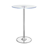 Thea LED Bar Table illuminated with transitioning LED lights beneath glass surface