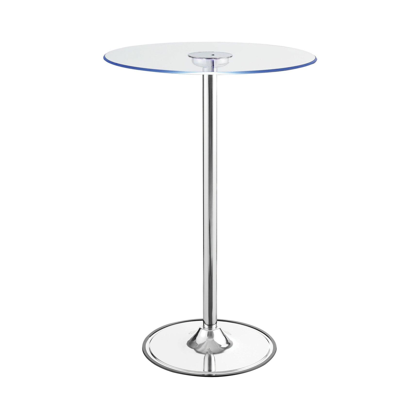 Thea LED Bar Table illuminated with transitioning LED lights beneath glass surface