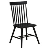 Black spindle back dining side chair showing wood grain detail