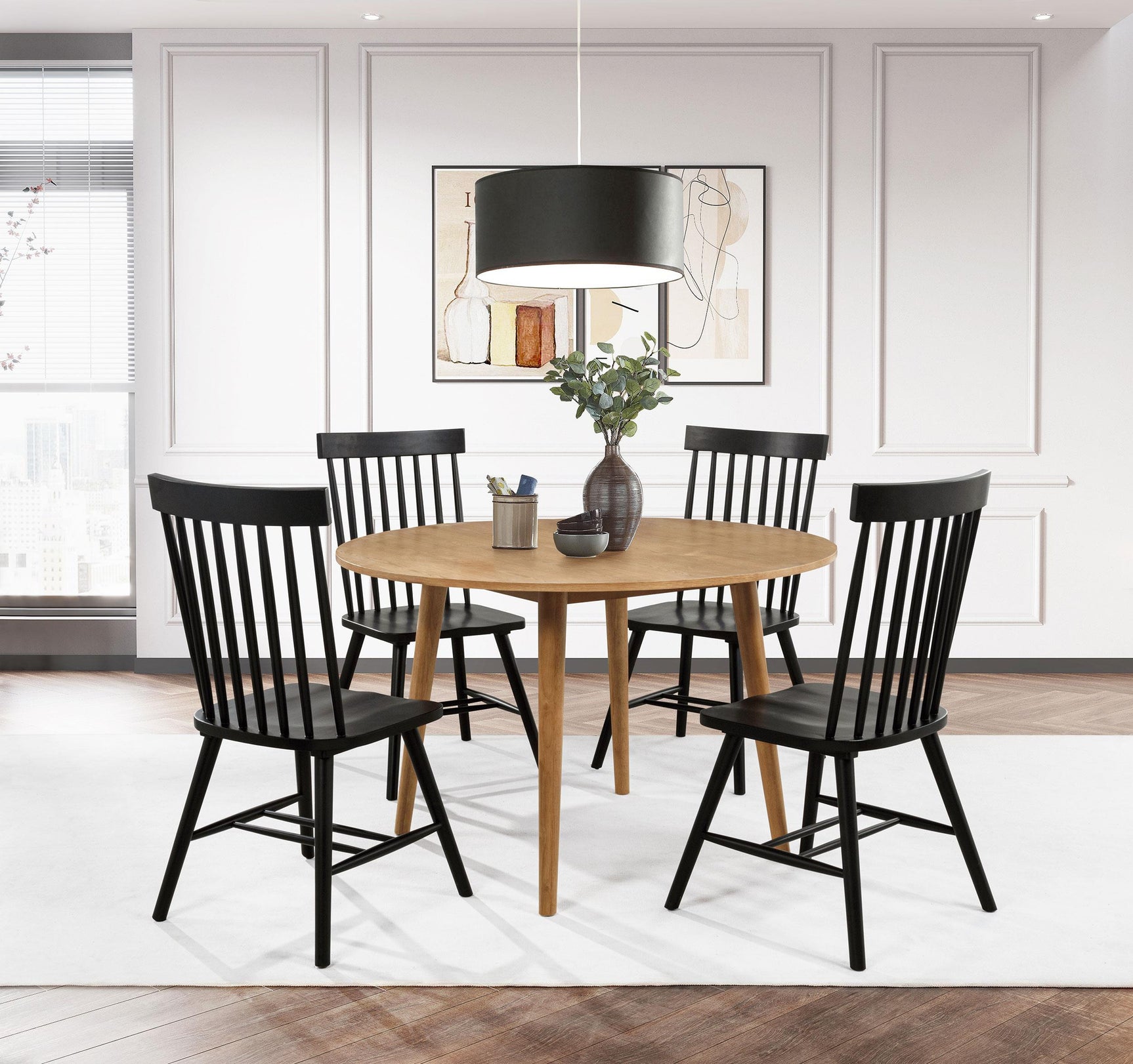 Full view of Andrews Windsor black spindle back dining chair