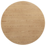 View of smooth circular light ash ash veneer tabletop