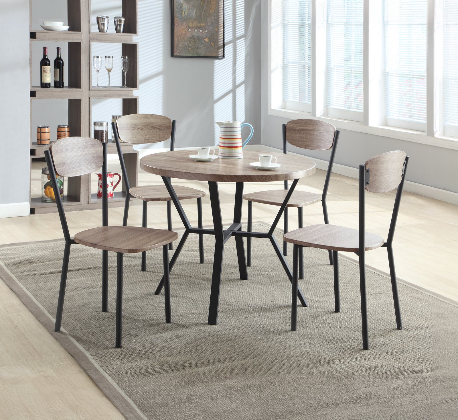 main view of Black Graywash Round Dining Room Set dining room furniture