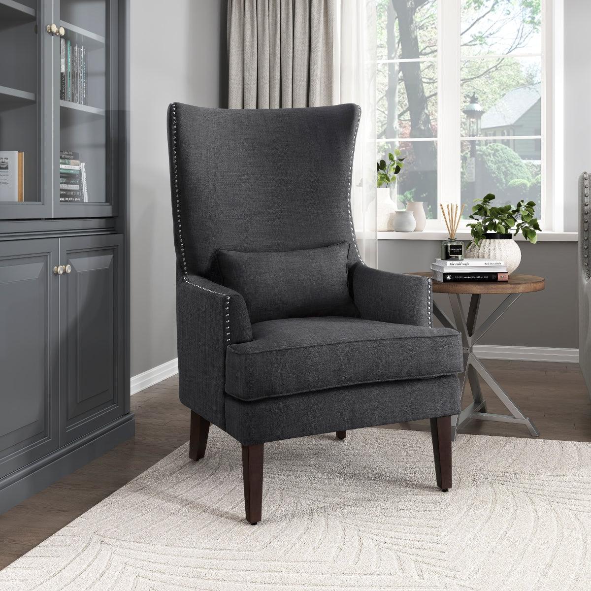 Avina Charcoal Fabric Wingback Accent Chair - rear angle