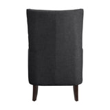 Avina Charcoal Fabric Wingback Accent Chair - angled view showing wooden legs