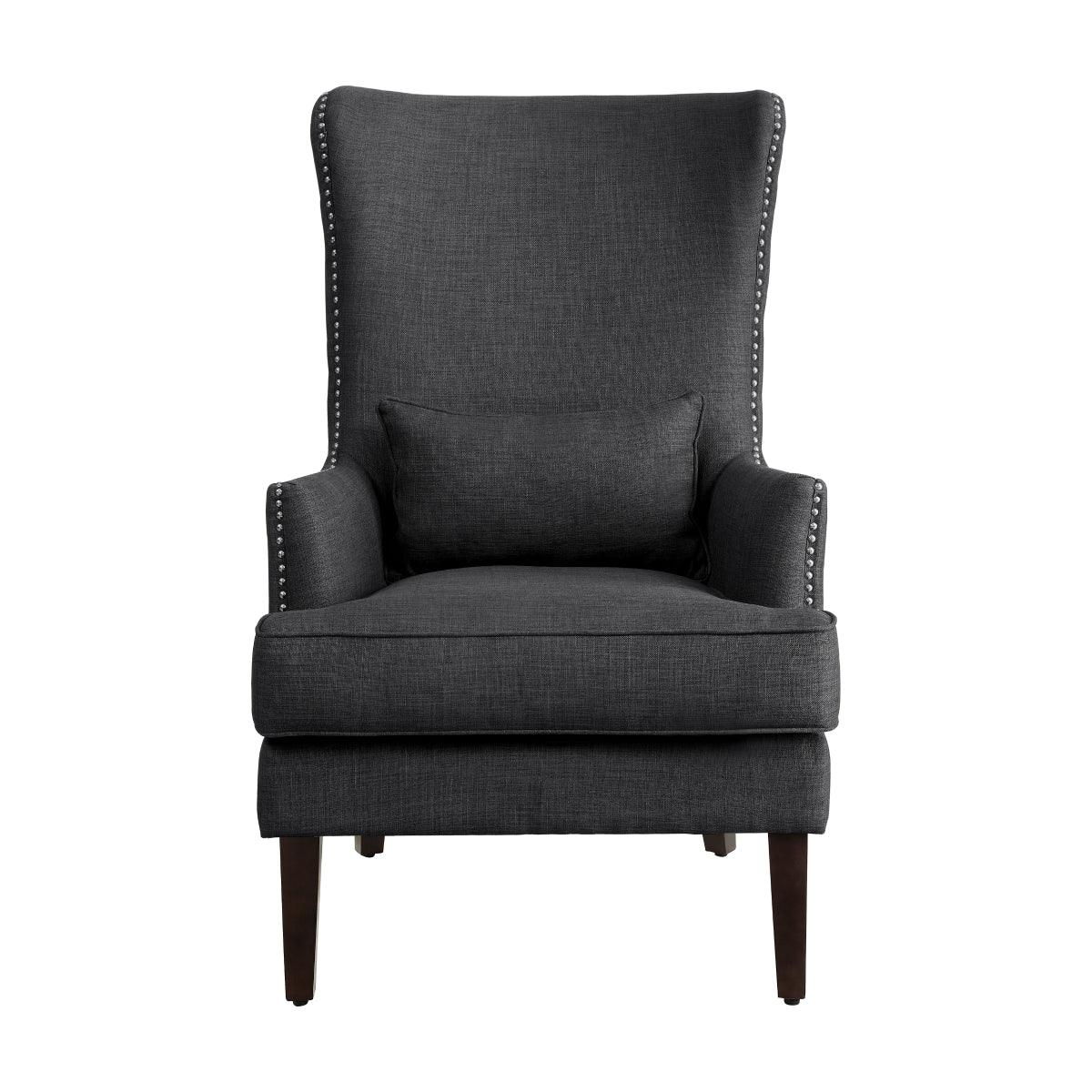 Avina Charcoal Fabric Wingback Accent Chair - front angle