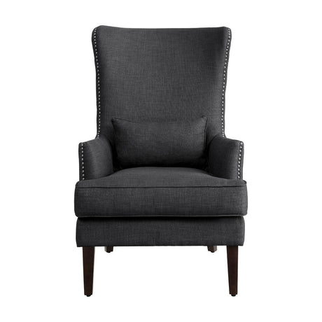 Avina Charcoal Fabric Wingback Accent Chair - front angle