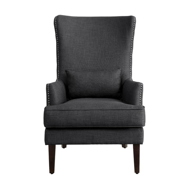 Avina Charcoal Fabric Wingback Accent Chair - front angle
